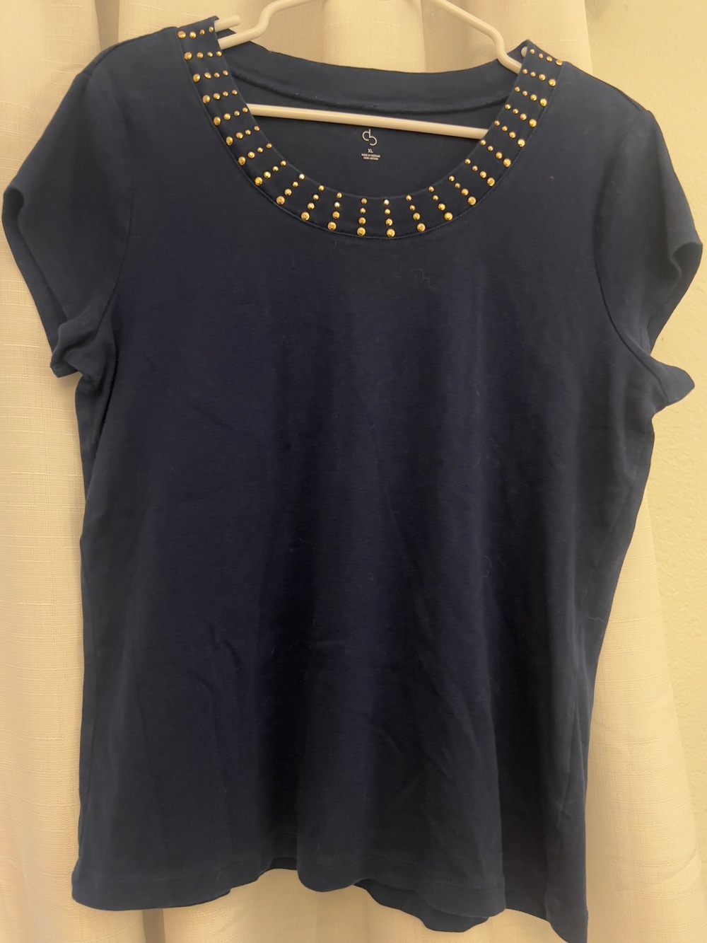 DB Woman Navy T-Shirt with Gold Embellishment Beads - Women’s XL
